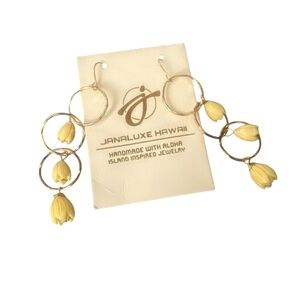 Host Pick Long Dangling Gold Plated Pikake Jasmine Earrings Handmade in Hawaii